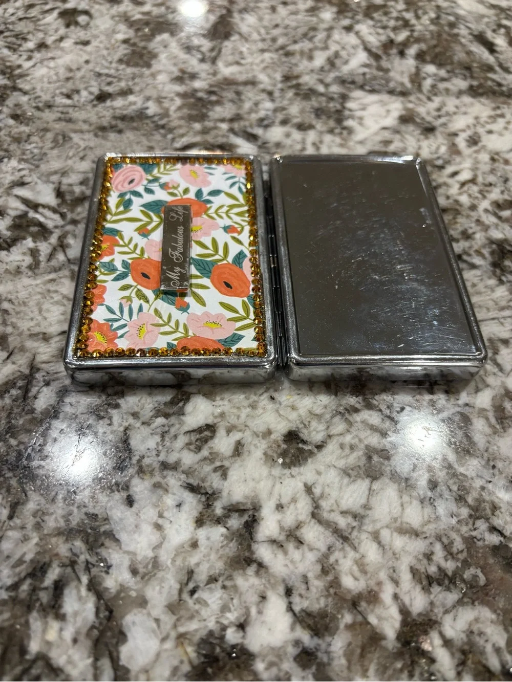 Floral Pill Box/ credit card/ cigarette case- Pink & Green floral design